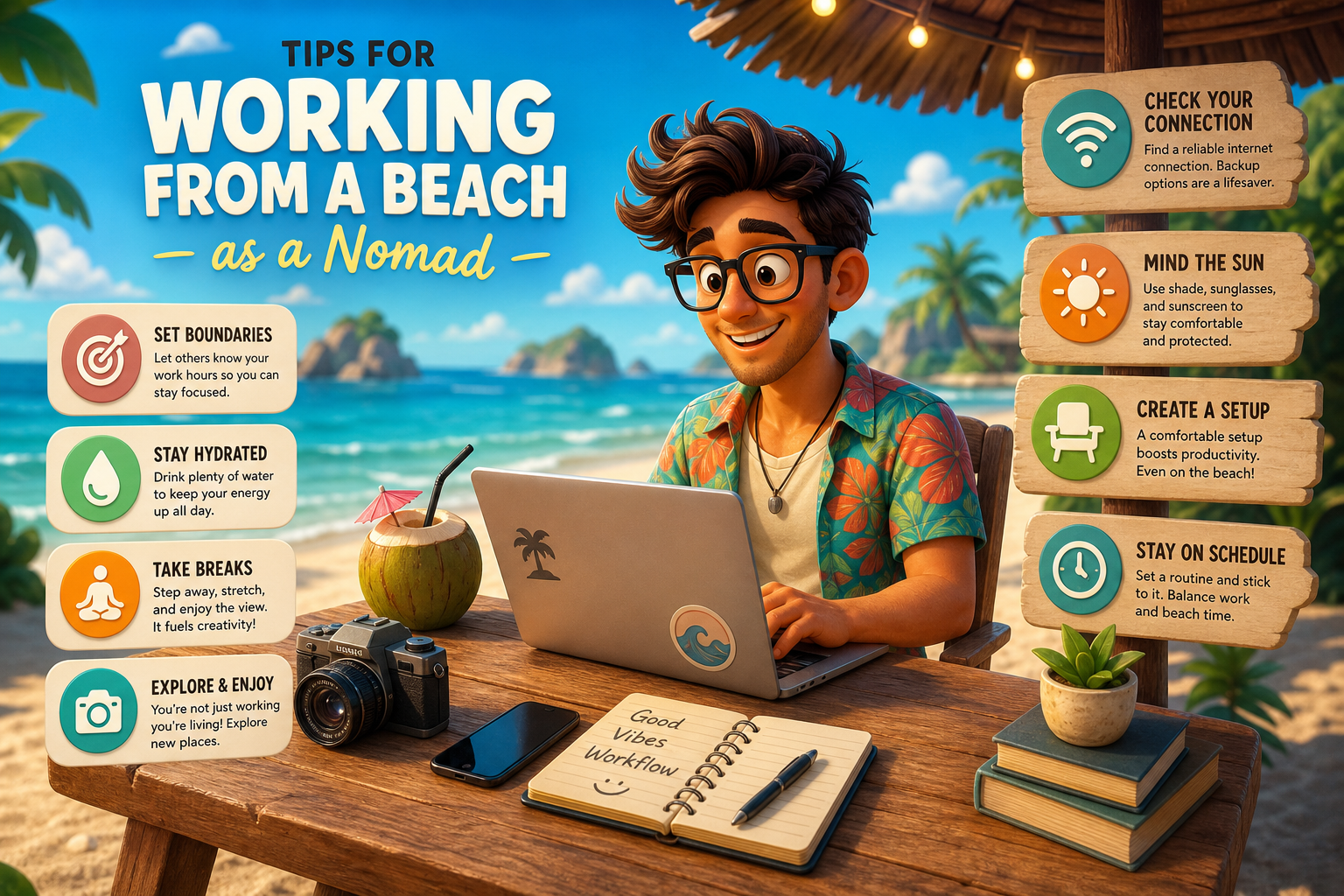 working from a beach